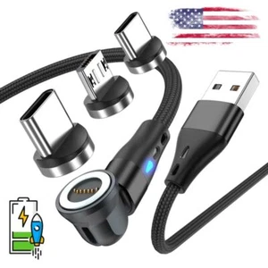 Fast Charging Cord 540° Rotating Magnetic Charger Cable for Type C/Micro/iPhone - Picture 1 of 16