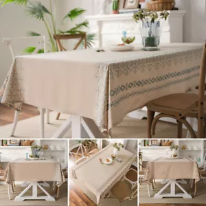 Geometric Embroidery Rectangle Tablecloth Dining Kitchen Table Cloth Cover Decor - Picture 1 of 29