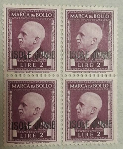 GREECE ITALY IONIAN "ISOLE JONIE" 2 L. Fiscal Block of 4 MNH** OG F/VF - Picture 1 of 3