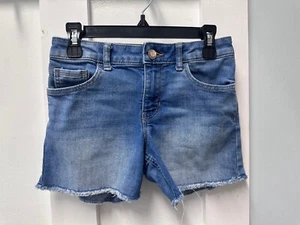 PREOWNED GIRLS GAP DENIM STRETCH MIDI SHORT SIZE 10 FRAYED HEM - Picture 1 of 4
