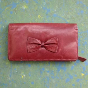 Ladies Vintage 80s Burgundy Leather Bow Purse - Picture 1 of 6