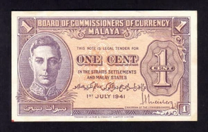 MALAYA P-6.. 1941 (1945) 1 Cent.. King George VI Portrait.. Uniface.. gEF - Picture 1 of 2
