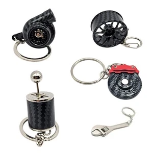 Carbon Fiber Turbo Keychain + Six Speed Gear Shift + Wheel + Rotor + Wrench 5PCS - Foto 1 di 5