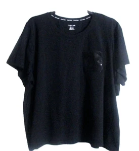 Calvin Klein Plus 3X Women’s Black T-Shirt Short Sleeve Embellished Logo Pocket - Picture 1 of 10