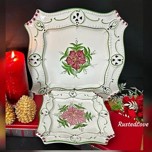 Christmas Holiday Poinsettia Holly Serving Trays Portugal Hand Painted Dishes * - Picture 1 of 8