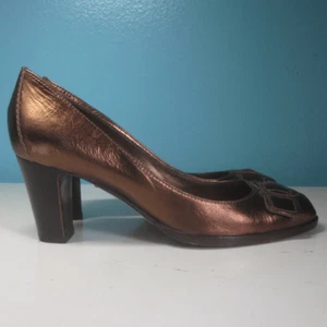 Sergio Rossi Womens Size 37 US 6.5 Metallic Bronze Leather Designer 2.5" Heels - Picture 1 of 13