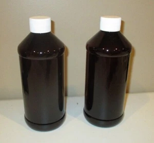 16 Ounce Modern Round Amber Plastic Bottles And Screw On Caps- Pack of 12 Sets - Imagen 1 de 1
