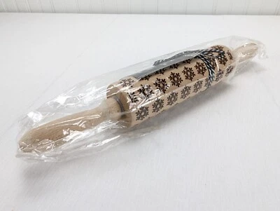 Gia Roma Beech Wood Rolling Pin & Cookie Cutter Snowflakes Handmade New - Image 1 of 4