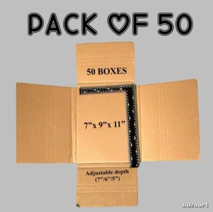 *LOT OF 50* Kraft Easy-Fold 7 x 9 x 11 Shipping Boxes Corrugated w/4 Adj depths - Picture 1 of 8