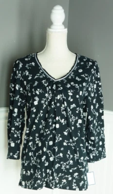 NEW Croft Barrow Pajama Top Womens L Black Floral Intimates Lounge Wear PJ NWT - Image 1 of 4