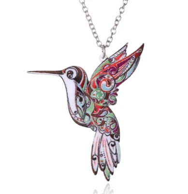 Colorful Acrylic Hummingbird Charm Pendant Necklace w/ Chain Bird Theme - Image 1 of 4