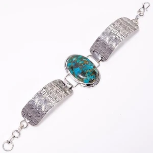 Christmas Deal Chrysocolla Stone Vintage Boho Cuff Bracelet 925 Sterling Silver - Picture 1 of 7