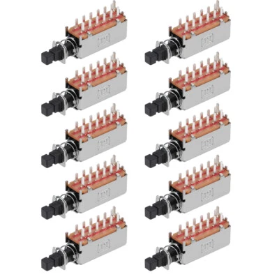UXCELL Interruptor de botón 4PDT 12 pines 1 posición bloqueo automático negro 10 piezas