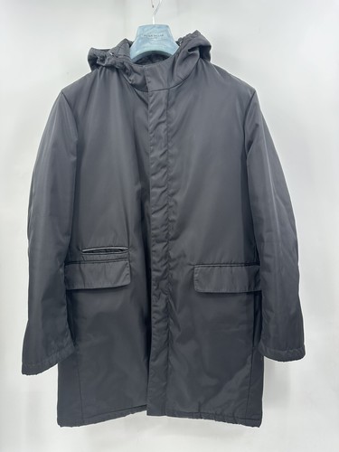 Prada Parka Tampone Nero Lunghezza Media Cappuccio Made In Italy Taglia 52