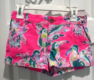 Lilly Pulitzer Mini Callahan Shorts Dragonfruit Toucan Can Girls 8 adjustable - Picture 1 of 11