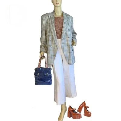 WOMEN'S NINE WEST BLUE, BEIGE & TAN PLAID BLAZER NWT SIZE XXL - Image 1 of 4