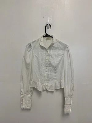 Vintage Gunne Sax Victorian Blouse S/M Romantic Lace Ruffles Ivory Crepe - Image 1 of 4