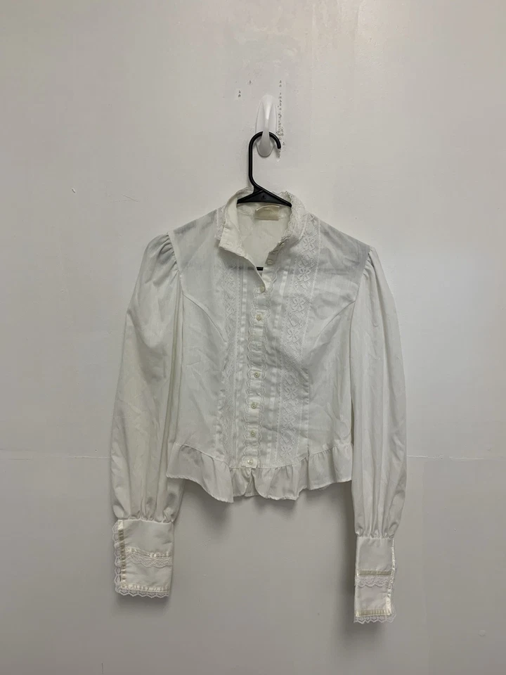 Blusa Victoriana Gunne Sax De Colección S/M Romántica Encaje Volantes Marfil Crepé Foto 1 de 4