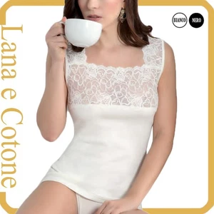 Canotta Intima Donna LANA e COTONE Spalla Larga in Pizzo Canottiera Sottogiacca - Foto 1 di 6