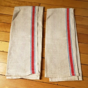 Juego de 2 toallas de cocina vintage de lino muselina de granja rojo azul a rayas país - Imagen 1 de 11