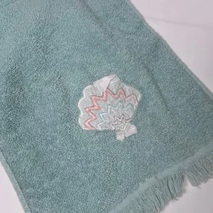 Cannon Royal 2pc Set Blue Green 100% Cotton Embroidered Seashell Towels 80s - Picture 1 of 6
