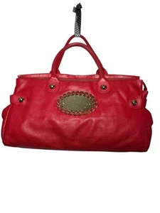 VTG Betsey Johnson Studded Tooled Leather Satchel Hobo Red handbag Purse Y2K - Picture 1 of 8