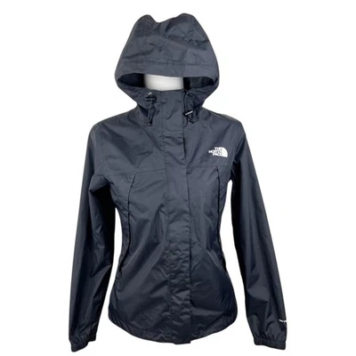 Chaqueta cortavientos The North Face para mujer extra pequeña negra con cremallera ventilación seca con capucha Foto 1 de 4