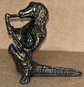 Brass Alligator Playing Saxophone Jazz Figurine Blecher New Orleans Louisiana - Picture 1 of 8