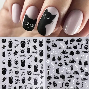 Calcomanías adhesivas para arte en uñas lindos diseños de gatos negros patas de gatito 🐾 hoja que elijas - Imagen 1 de 4