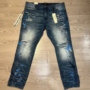 NWT JORDAN CRAIG Legacy Edition Mens Paint Splatter Ripped Jeans SZ 42x32 - Picture 1 of 10