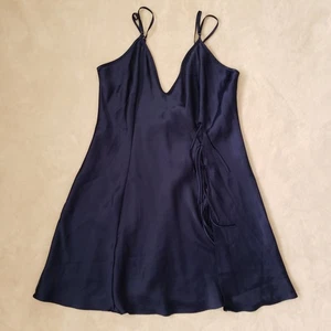 Vintage 90s Fredericks Of Hollywood Navy Blue Satin Chemise Slip Dress Womens L - Picture 1 of 5