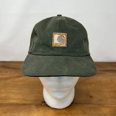 De Colección Sombrero Carhartt Para Hombres Snapback Verde Oscuro Lona Cuero Parche Hecho en EE. UU. LEER Foto 1 de 4