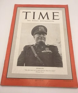 Vintage 1940 Benito Mussolini Time Magazine - April 8 WW2 Italy - Picture 1 of 3