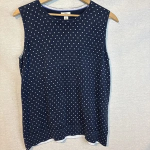 L.L Bean Supima Cotton Top Womens XL Sleeveless Blue Polka Dot Tank Soft Stretch - Picture 1 of 10