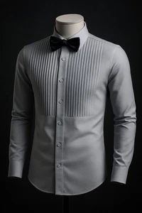 Silber Plissee Smoking Hemd mit Fliege Herren Gr. Large L Elegant Strukturiert Neu mit Etikett - Bild 1 von 8