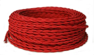 Red Twisted Cloth Covered Wire, Antique style Lamp Cord, 2 conductors - Picture 1 of 2