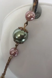 Necklace 27” Long Strand Pretty Mixed Glass Beaded Bits Copper Very Beautiful - Picture 1 of 12