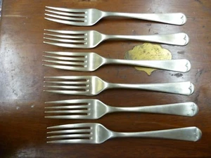 SIX VINTAGE, OLD ENGLISH PATTERN, NICKEL SILVER BREAKFAST FORKS / SIDE FORKS - Picture 1 of 5