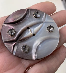 Large Antique Mother of Pearl Button w Prong Set  Jewel -  2" - Bild 1 von 8
