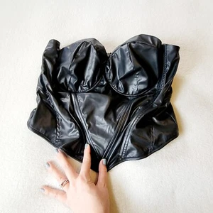 Sexy Biker Rebel Edgy Faux Leather Half Corset 35DD - Picture 1 of 4