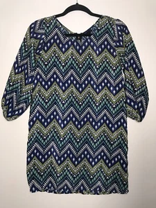 FEATHERS Size S Women Tunic Dress, Blue/Green Chevron 1 - Picture 1 of 3