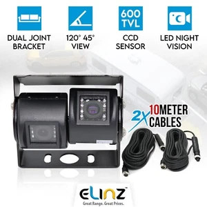 Elinz Dual Twin Joint Bracket CCD Reversing Camera MIC 600 TVL 2x 4PIN 10M Cable - Picture 1 of 12