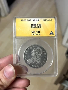 1826 Capped Bust Half Dollar ANACS VG10 Details – Cleaned – 50C Silver Coin - Picture 1 of 2
