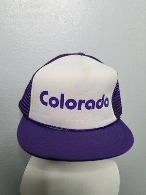 Vtg 90's Snapback Trucker Hat Purple Colorado Mountain Rocky Mesh Spellout  - Image 1 of 4