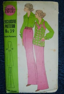 UNCUT VINTAGE 1970's FAMILY CIRCLE SEWING PATTERN 39 TROUSERS WAISTCOAT B=32-38" - Picture 1 of 2