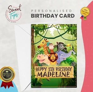 PERSONALISED A5 BIRTHDAY CARD JUNGLE SAFARI ANIMALS ANY NAME | AGE - Picture 1 of 3