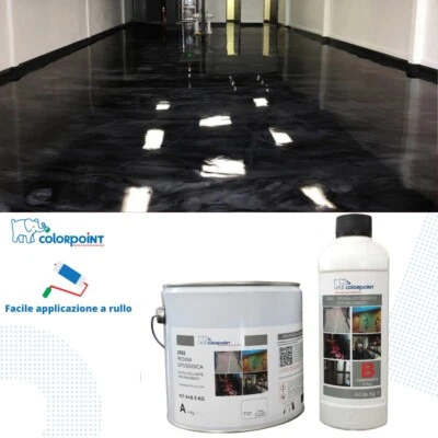 COLORPOINT RESINA EPOSSIDICA BICOMPONENTE PER PAVIMENTI NERA LUCIDA 5Kg A+B 45/55 Mq