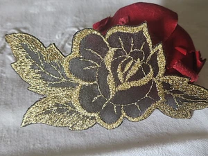 broderie vintage longue rose noire et doré application 14,5 cm T1 - Picture 1 of 4