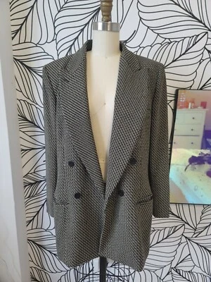 Blazer Vintage Anne Klein II Negro y Tostado Diseño Zig Zag Marcado Talla 12 Pequeño Foto 1 de 4