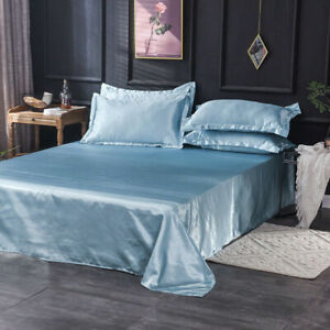 3pc x Satin Silk Fitted  Sheet with pillow Twin Full Queen King Soft & Smooth